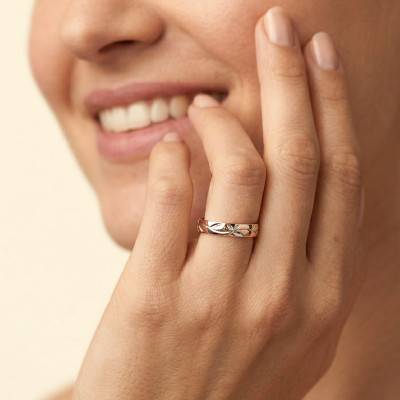 375/1000 Two-Tone Rose and White Gold Semi-Domed Standard Nicolle Wedding Ring - Maison Girard