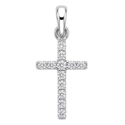 750/1000 White Gold & Diamond Cross Pendant 0.10 ct - Murat Paris