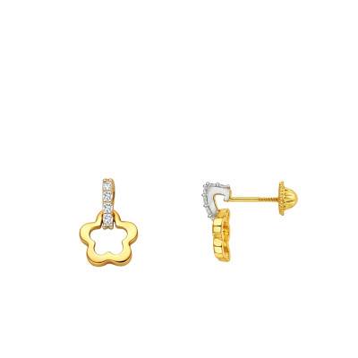 Boucles d'Oreilles Fleur en Or Jaune & Oxydes de Zirconium - Bambins