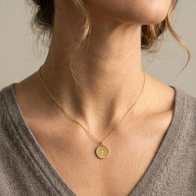 375 Yellow Gold Small Cross Medal, 16 mm Diameter - Argyor