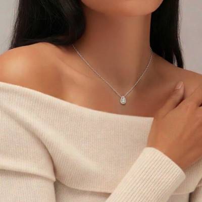 18K White Gold & Diamond Drop Necklace 0.41 ct - Joelli