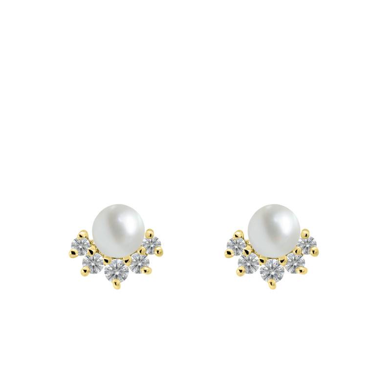 Boucles d'Oreilles en Or Jaune 375, Perles & Diamants de Synthèse 2 x 0,06 ct - Ocarat