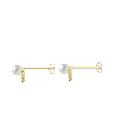 Boucles d'Oreilles en Or Jaune 375, Perles & Diamants de Synthèse 2 x 0,06 ct - Ocarat