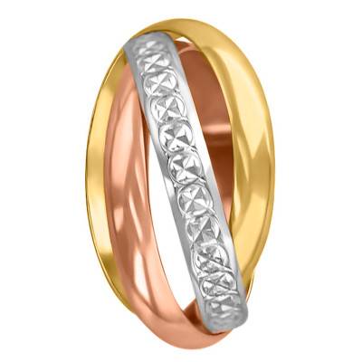 3-Color 750/1000 Gold Diamond-Cut Half-Hoop 3-Ring Wedding Ring, 2.50 mm Wide - Ponce
