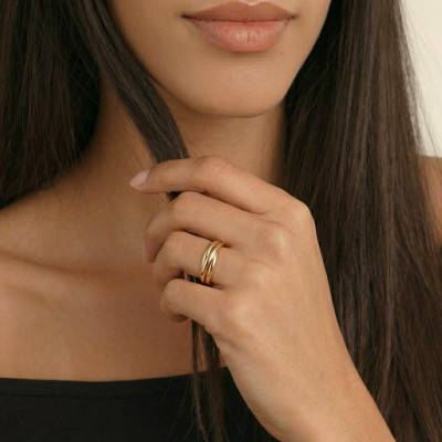 Alliance Demi-Jonc 3 Anneaux en 3 Ors 750, Largeur 2,00 mm - Ponce