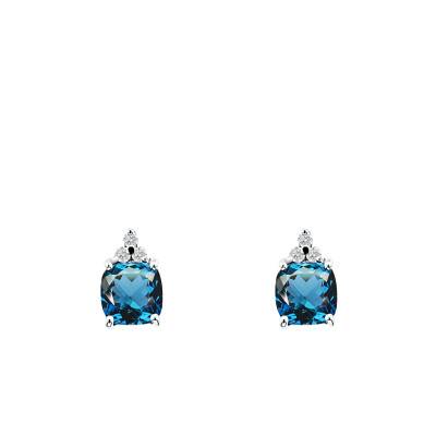 Boucles d'Oreilles en Or Blanc 750 & Topaze London Blue et Diamants de Synthèse 2 x 0,05 ct - Ocarat