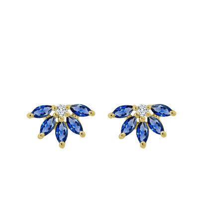 Boucles d'Oreilles Demi Soleil en Or Jaune 750 & Saphir de Synthèse et Diamants de Synthèse 0,06 ct - Ocarat