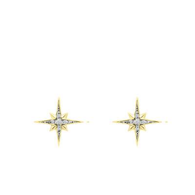 Boucles d'Oreilles Étoile en 2 Ors 375 & Diamants de Synthèse 2 x 0,035 ct - Ocarat