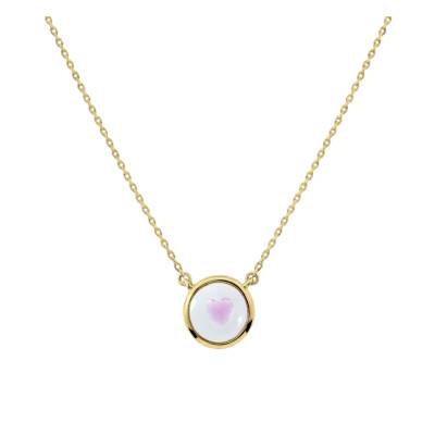375/1000 Yellow Gold Heart Necklace & Pink Lab-Grown Sapphire 0.01 ct, Length 40 to 42 cm - Ocarat