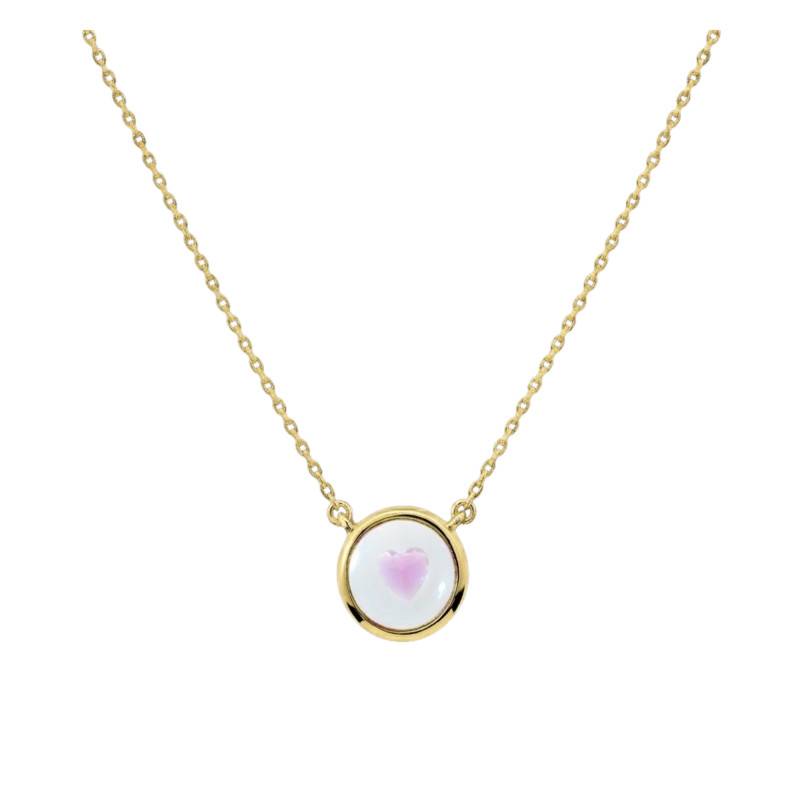 Collier Coeur en Or Jaune 375 & Saphir de Synthèse Rose 0,01 ct, Longueur 40 à 42 cm - Ocarat
