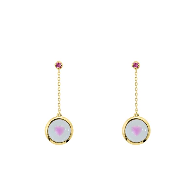 375/1000 Yellow Gold & Pink Lab-Grown Sapphire 0.01 ct Drop Earrings - Ocarat