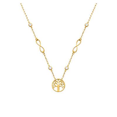 375 Yellow Gold & Zirconium Oxide Tree of Life Necklace, Adjustable Length 43 cm - Ocarat