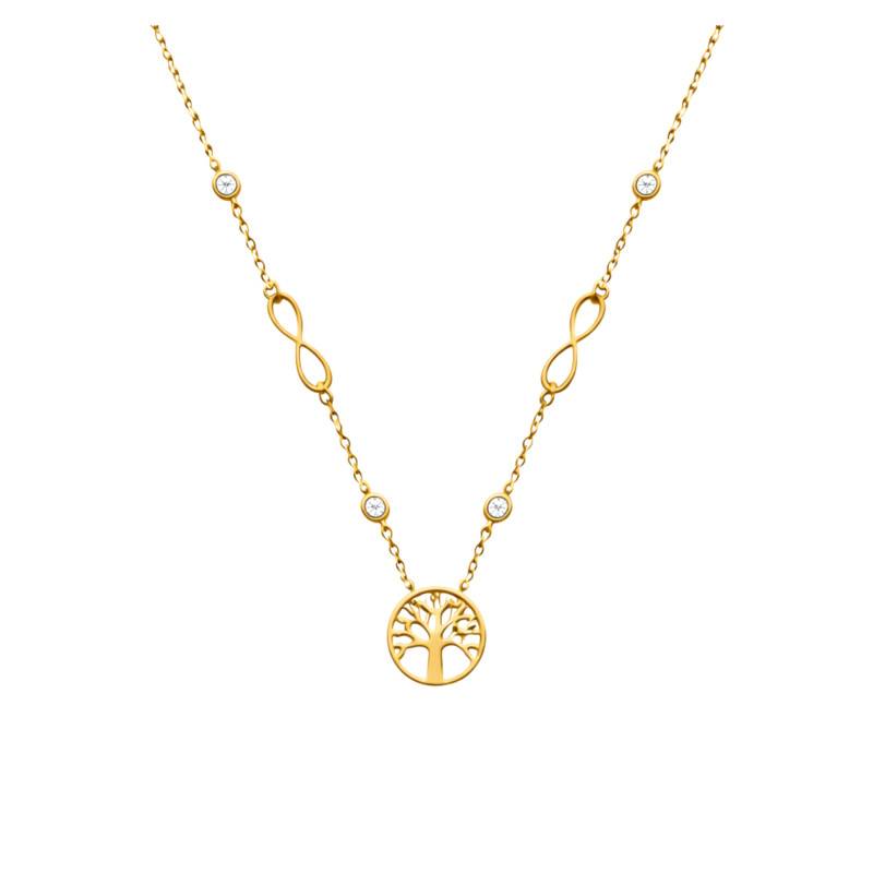 375 Yellow Gold & Zirconium Oxide Tree of Life Necklace, Adjustable Length 43 cm - Ocarat