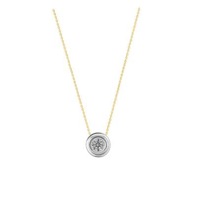 Two-Tone 375/1000 Gold & Bezel-Set Diamond 0.05 ct Necklace, Adjustable Length 40 cm - Ocarat