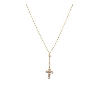 375/1000 Yellow Gold & Cubic Zirconia Cross Necklace, Adjustable 43 cm Length - Ocarat