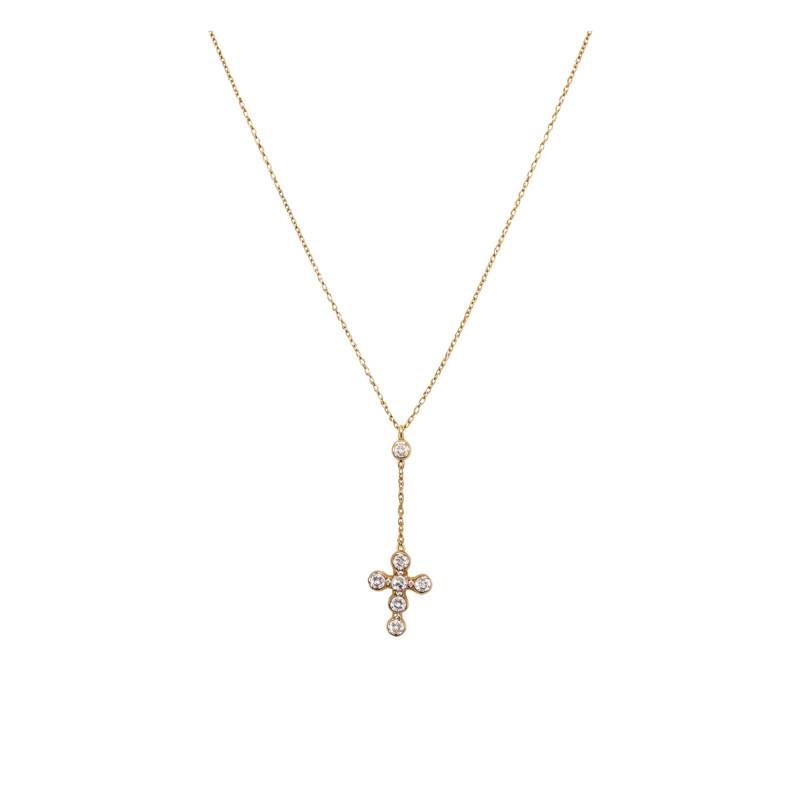 375/1000 Yellow Gold & Cubic Zirconia Cross Necklace, Adjustable 43 cm Length - Ocarat