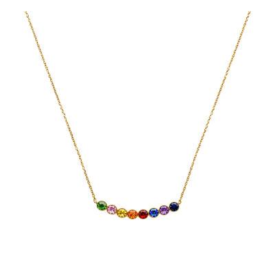 375/1000 Yellow Gold & Multicolor Cubic Zirconia Necklace, Length 40 to 42 cm - Ocarat