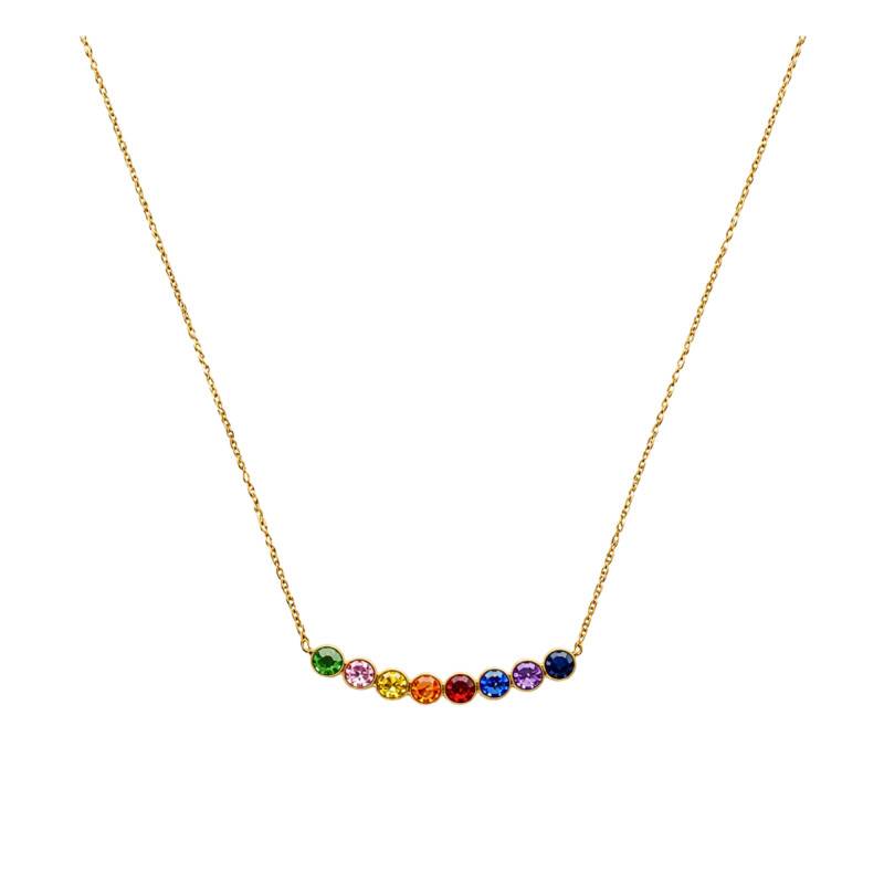 375/1000 Yellow Gold & Multicolor Cubic Zirconia Necklace, Length 40 to 42 cm - Ocarat