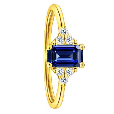 Bague Solitaire Épaulé en Or Jaune 750, Saphir de Synthèse & Diamants de Synthèse 0,10 ct - Aurora