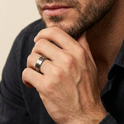 Dioné Grooved Comfort-Fit Titanium & 750/1000 White Gold Wedding Ring 5 mm - Aurodesign