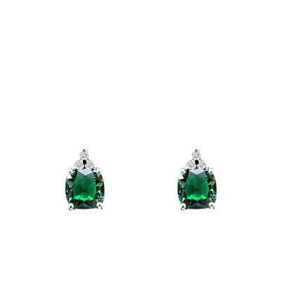Boucles d'Oreilles en Or Blanc 750 & Emeraude de Synthèse et Diamants de Synthèse 2 x 0,05 ct - Ocarat