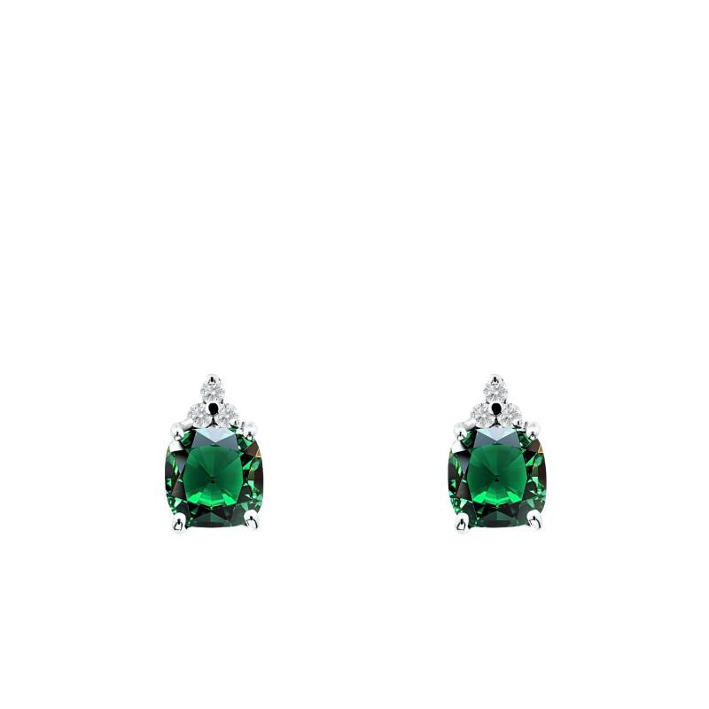 Boucles d'Oreilles en Or Blanc 750 & Emeraude de Synthèse et Diamants de Synthèse 2 x 0,05 ct - Ocarat