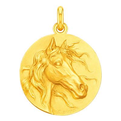 750/1000 Yellow Gold Horse Medal, Diameter 16 mm to 28 mm - Becker