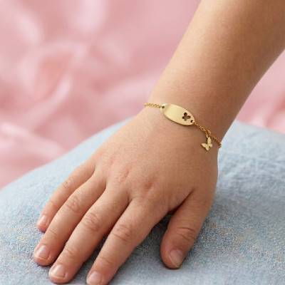 Gourmette Ajourée Papillons en Or Jaune 375, Longueur Ajustable 14 cm - Bambins