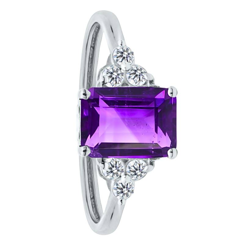 Bague Solitaire Épaulé en Or Blanc 750, Améthyste & Diamants de Synthèse 0,15 ct - Aurora