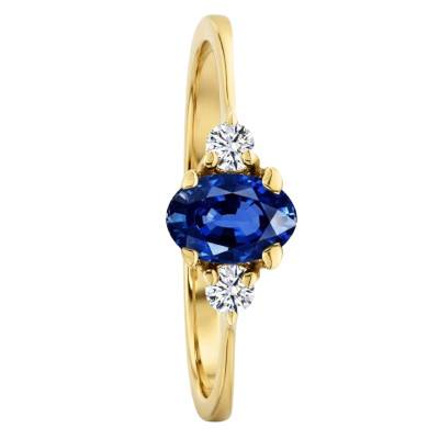 Bague Solitaire Épaulé Saphir & Diamants de Synthèse 0,10 ct en Or Jaune 750, Taille 54 - Ocarat