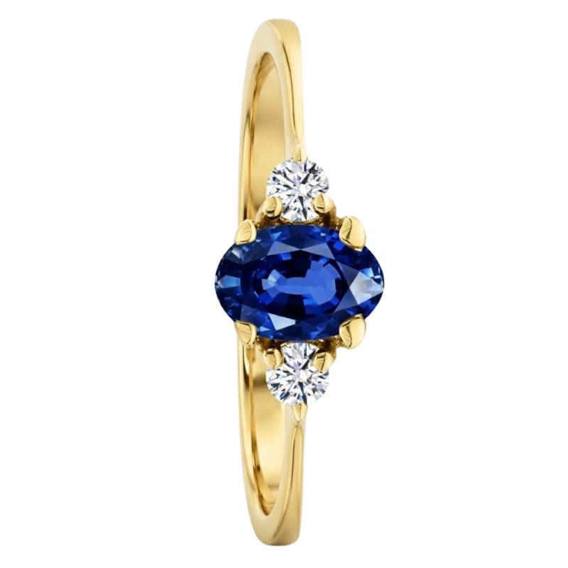 Bague Solitaire Épaulé Saphir & Diamants de Synthèse 0,10 ct en Or Jaune 750, Taille 54 - Ocarat