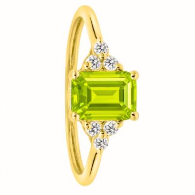 Bague Solitaire Épaulé en Or Jaune 750, Péridot & Diamants de Synthèse 0,13 ct, Taille 53 - Ocarat