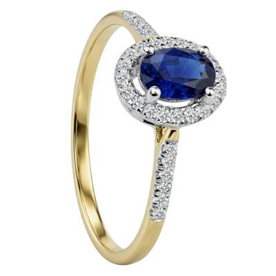 Bague Solitaire Accompagné , Saphir & Diamants de Synthèse 0,20 ct en 2 Ors 750, Taille 54 - Ocarat