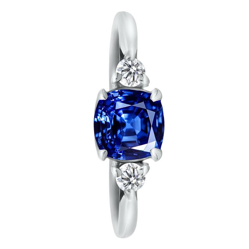 Bague Solitaire Epaulé Saphir et Diamants de Synthèse 0,14 ct en Or Blanc 750, Taille 53 - Ocarat