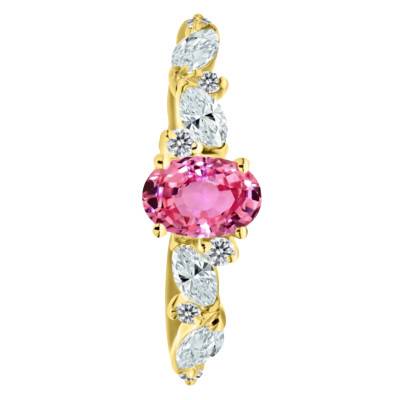 Bague de Fiançailles Saphir Padpardsha & Diamants de Synthèse 0,35 ct en Or Jaune 750, Taille 54 - Ocarat