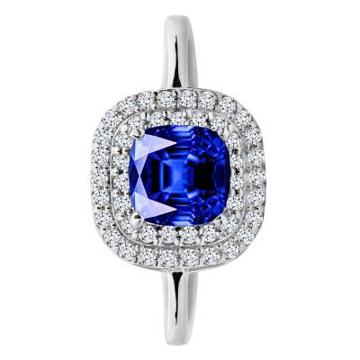 Lab-Created Sapphire & Lab-Created Diamond Halo Solitaire Ring in 750 White Gold 0.20 ct - Aurora