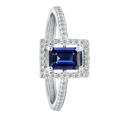 Bague Solitaire Accompagné Saphir et Diamants de Synthèse 0,30 ct en Or Blanc 750, Taille 54 - Ocarat