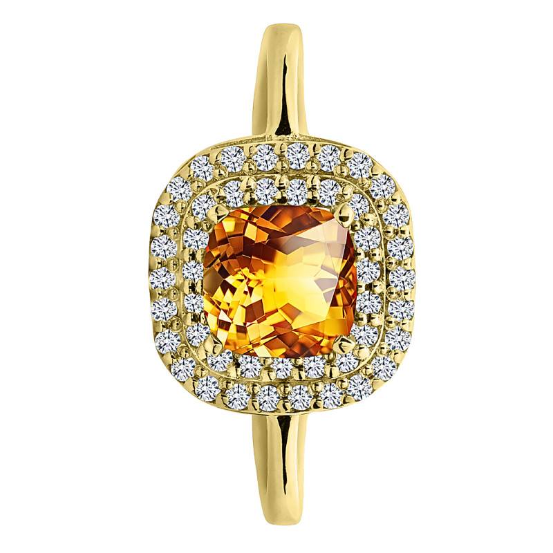 Bague Solitaire Accompagné Citrine & Halo de Diamants de Synthèse 0,20 ct en Or Jaune 750, Taille 54 - Ocarat