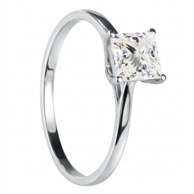Bague Solitaire Diamant de Synthèse Princesse 0,75 ct en Or Blanc 750, Taille 54 - Ocarat