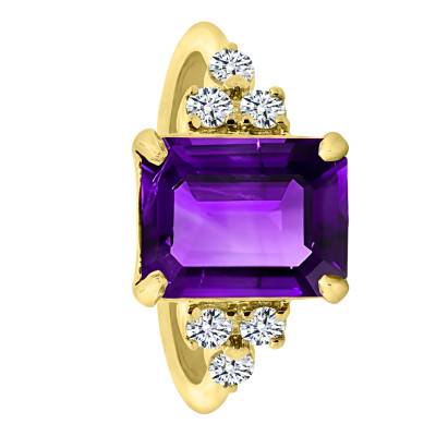 Bague Solitaire Epaulé Amethyste & Diamants de Synthèse 0,42 ct en Or Jaune 750, Taille 54 - Ocarat