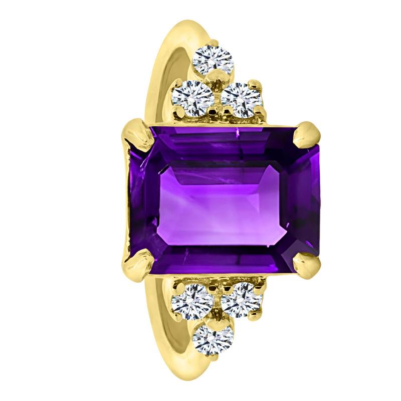Bague Solitaire Epaulé Amethyste & Diamants de Synthèse 0,42 ct en Or Jaune 750, Taille 54 - Ocarat