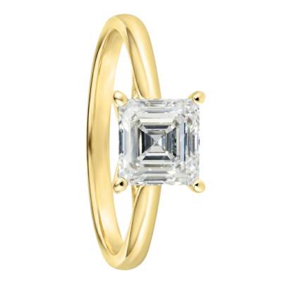 Bague de Fiançailles Solitaire Diamant de Synthèse Forme Princesse 1,00 ct en Or Jaune 750, Taille 54 - Ocarat