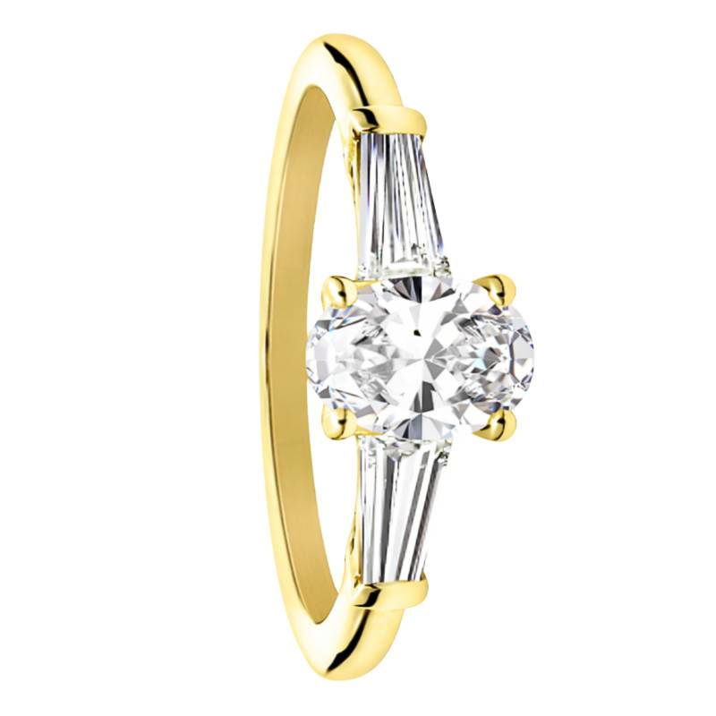 Bague Solitaire Epaulé Diamants de Synthèse 0,52 ct en Or Jaune 750, Taille 54 - Ocarat