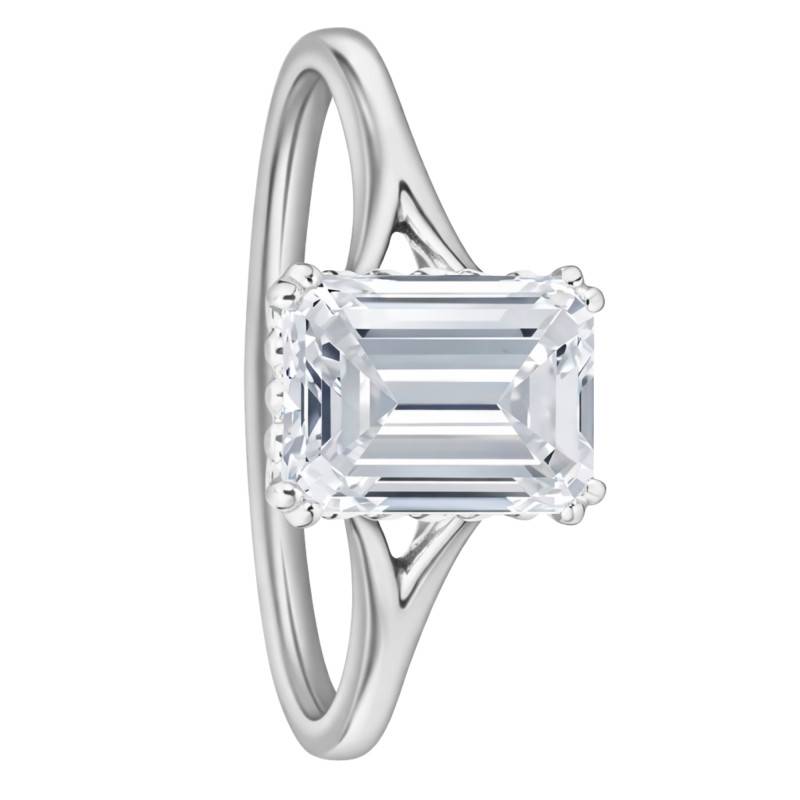 750/1000 White Gold Emerald-Cut Lab-Grown Diamond Solitaire Ring 1,50 ct, Size 54 - Ocarat