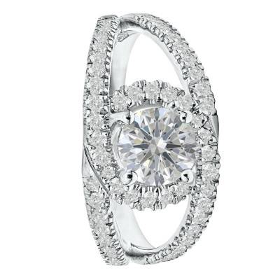 Bague Solitaire Accompagné Tourbillon Diamant de Synthèse 1 ct en Or Blanc 750, Taille 54 - Ocarat