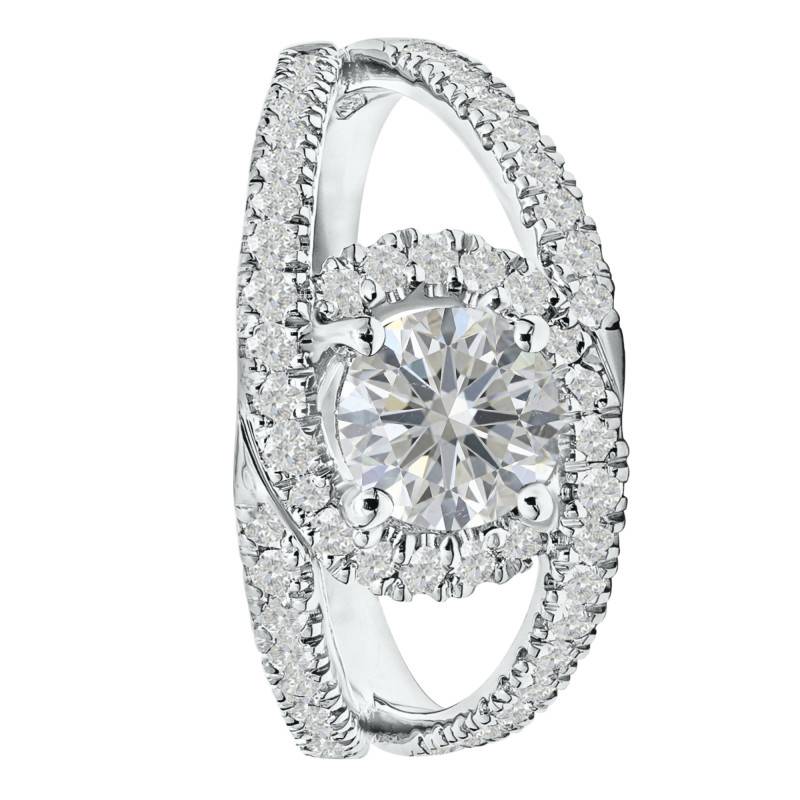 Bague Solitaire Accompagné Tourbillon Diamant de Synthèse 1 ct en Or Blanc 750, Taille 54 - Ocarat