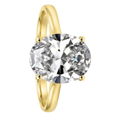 750/1000 Yellow Gold Oval Lab-Grown Diamond Solitaire Ring 3,00 cts, Size 54 - Ocarat