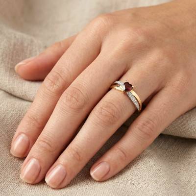 750 Yellow Gold Heart Ruby Solitaire Ring with Diamonds - Aurora