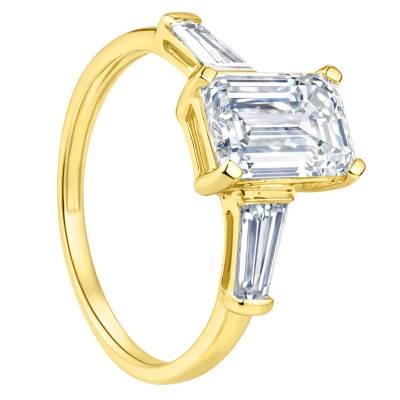 Bague Solitaire Épaulé Diamants de Synthèse 2,50 ct en Or Jaune 750, Taille 54 - Ocarat