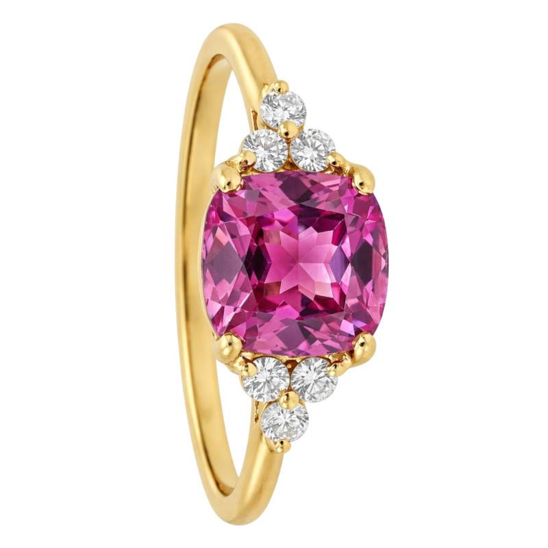 Solitaire Épaulé Saphir Rose Coussin & Diamants de Synthèse 0,15 ct en Or Jaune 750 - Taille 54 - Ocarat
